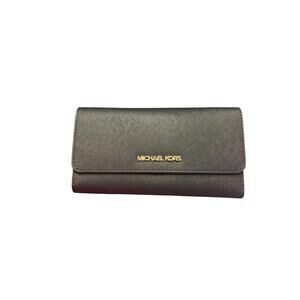 Michael Kors Jet Set Travel Large Trifold Wallet Black Saffiano Leather